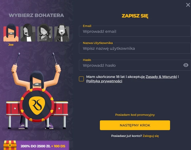 Rolling Slots Casino Registration